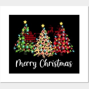 Merry Christmas Tree Buffalo Plaid Red Green Leopard Reindeer Light Top Posters and Art